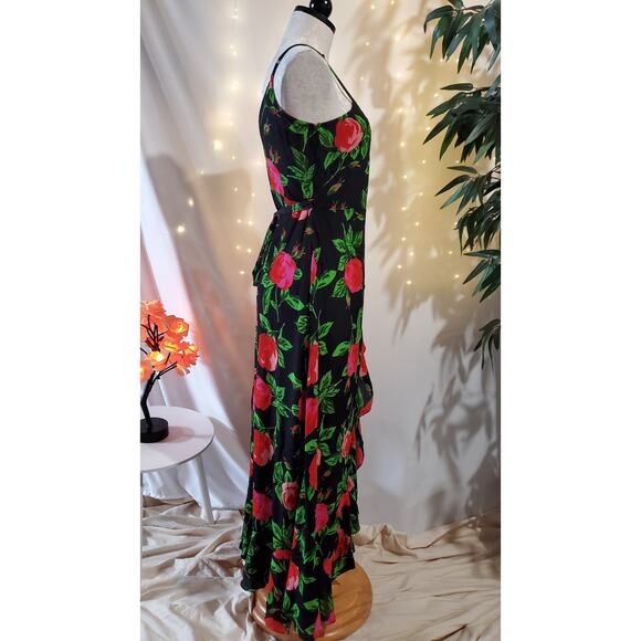 ASOS Ruffle Front Wrap Maxi Cami Dress in Bold Floral Women's Size 6 Black Pink - Picture 6 of 11